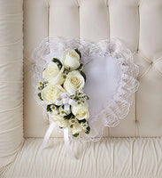 Sympathy heart shaped Pillow white roses (P403)