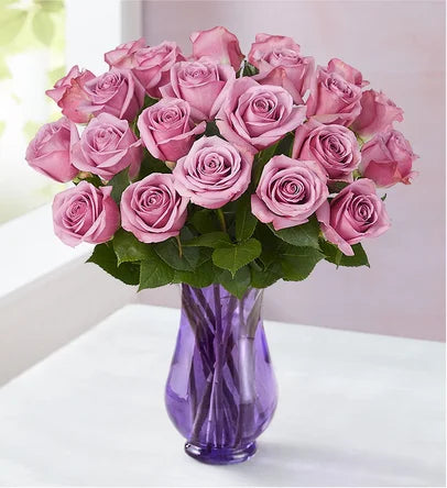 24 long stem lavender roses in a vase - Mother's Day