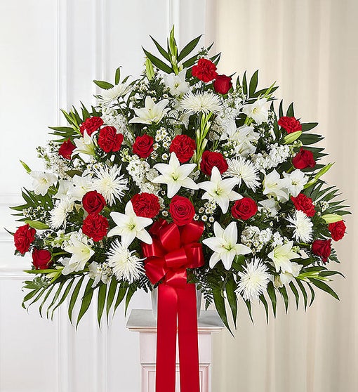 Red and White Sympathy Floor Basket (P120)