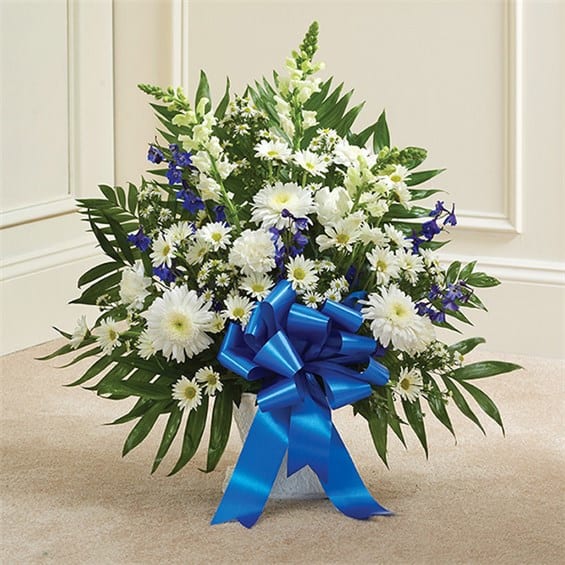 White and Blue Sympathy Floor Basket ( P122)